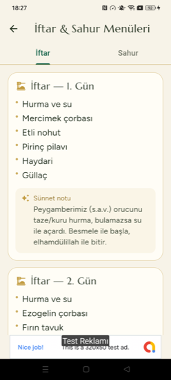 İftar ve sahur menüleri