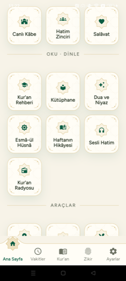 Keşfet menüsü — tüm bölümler